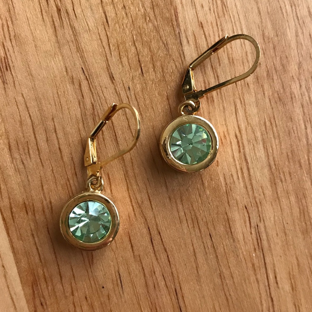 Pale Green & Gold Dangle Earrings